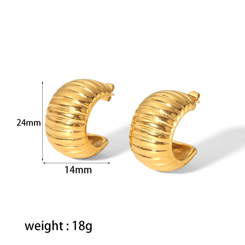 1 Pair Minimalist Punk Style Chunky Stripe Texture C Shape Stainless Steel 18K Gold Plated Women's Stud Earrings h5 Picture2